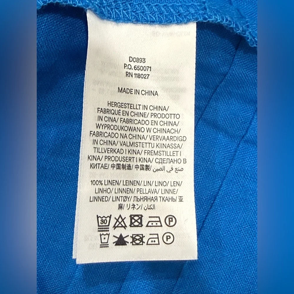 Boden 100% Linen Blue V-Neck Puff Sleeve Dress US 8R - Picture 6 of 11